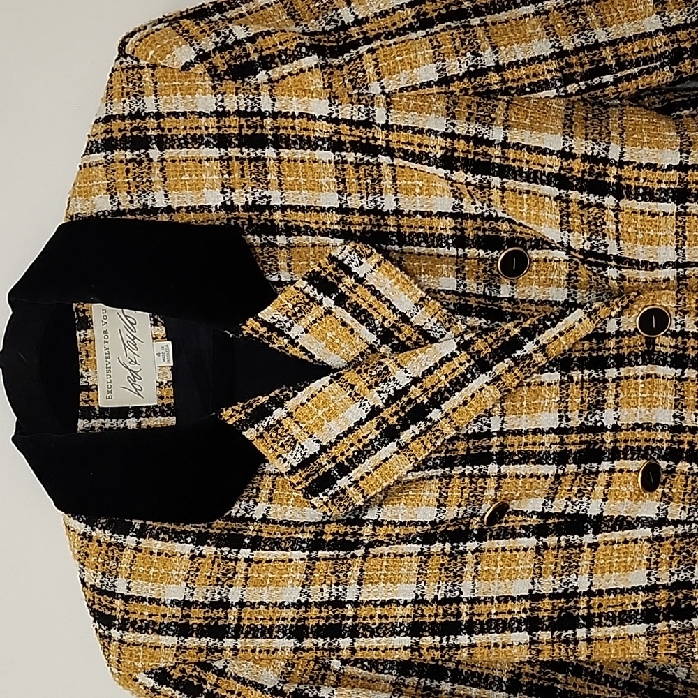 Lord & Taylor Vintage Plaid Double-Breasted  Tweed Blazer Jacket Size 4 - Picture 15 of 16